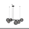 Modern Black Circular Frame Chandelier With Metallic Spheres And Hanging Design