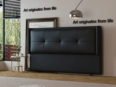 Modern Bedroom Interior With Black Leather Headboard Decorative Art And Window 3d model