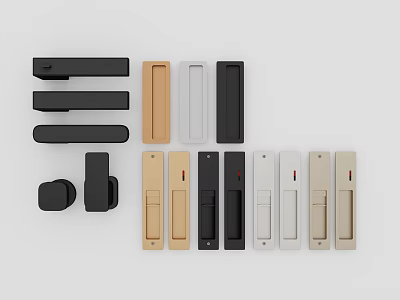 Various Modern Door Handles In Black Beige And White Colors For Home Interior 3d model