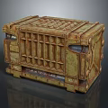 Vintage Style Storage Box With Rustic Yellowish Brown Finish And Metal Grid Design