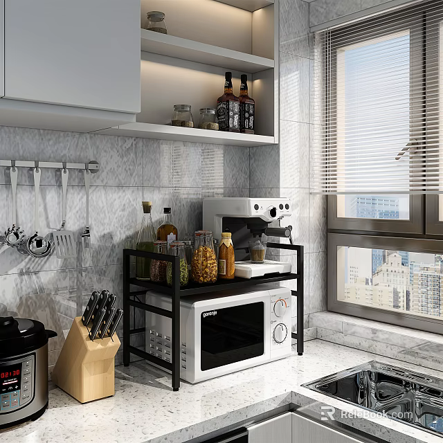 Modern Bathroom Cabinet Shelf With White Finish And Storage Organizer Design 3d model 