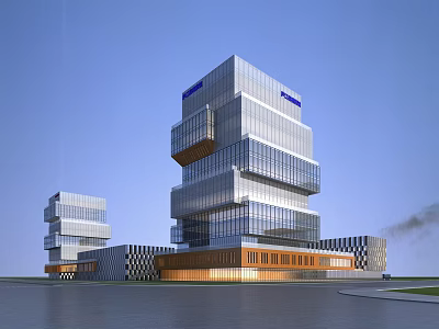 Contemporary Glass Facade Office Building With Modern Stacked Floors And Urban Design 3d model