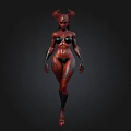 3D Demon Character Model With Red Skin Horns Black Attire And Standing Pose