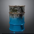 Rusted Blue Oil Barrel With Weathered Surface And Metallic Finish Against Dark Background