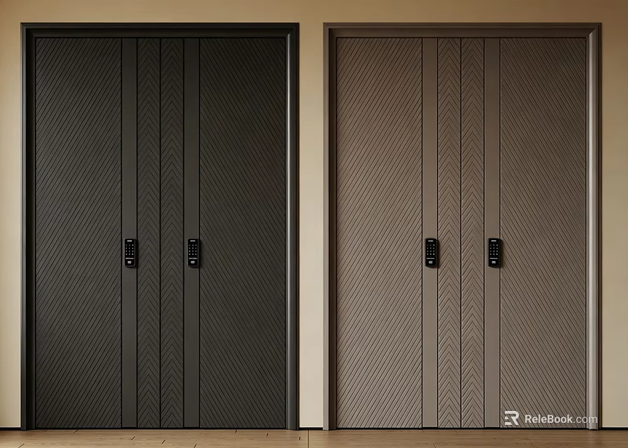 Modern Entrance Doors With Dark And Light Colors Vertical Stripes Herringbone Pattern And Black Handles 3d model 