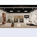 Elegant Modern Women Clothing Specialty Store Interior With Neat Garment Display Racks And Cozy Lounge