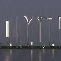 Modern Residential Landscape With Various Stylish Lamp Posts And Green Grass