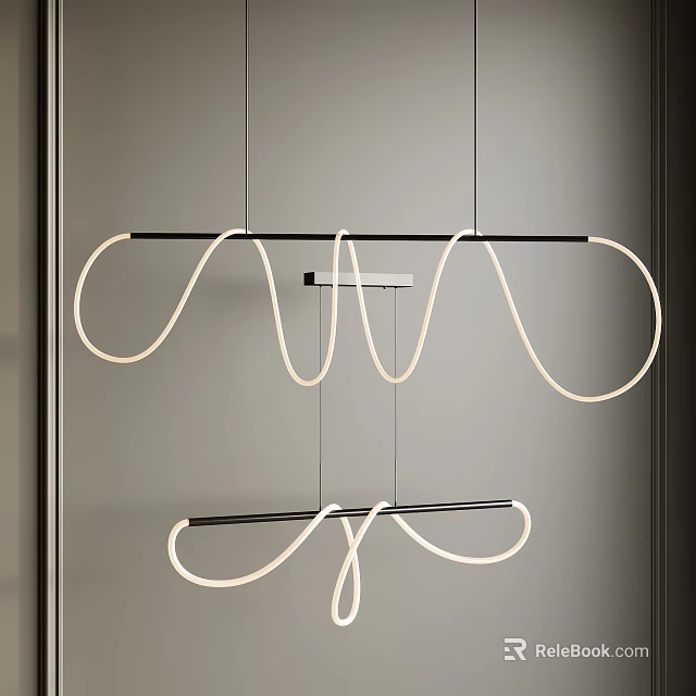 Modern Curved Chandelier With Metal Frame And LED Light Strips Sleek Design 3d model 