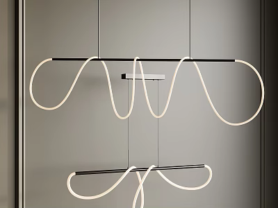 Modern Curved Chandelier With Metal Frame And LED Light Strips Sleek Design 3d model