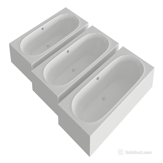 Three Modern White Ceramic Built-in Bathtubs in Simple Bathroom Design 3d model