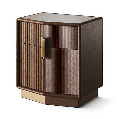 Modern Wooden Bedside Table With Vertical Ribbed Design And Gold Handle 3d model