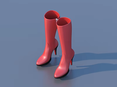 Fashionable Red High Heel Knee High Boots on Blue Background 3d model