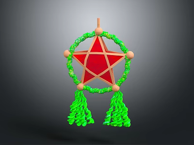 Red Star Fabric Clothing Accessory With Green Circular Trim And Tassels 3d model