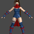 Female Warrior Character With Blue Bodysuit Red Scarf Blue Boots Red Straps And Leg Decoration