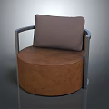 Stylish Single Sofa Featuring Round Brown Seat Gray Backrest And Metal Armrests 3d model