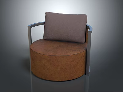 Stylish Single Sofa Featuring Round Brown Seat Gray Backrest And Metal Armrests 3d model