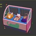 Pink Cat House With Orange White Cats Blue Interior Green Patterns And Stars