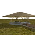 modern pavilion rice field bamboo pavilion rest gallery frame 3d model