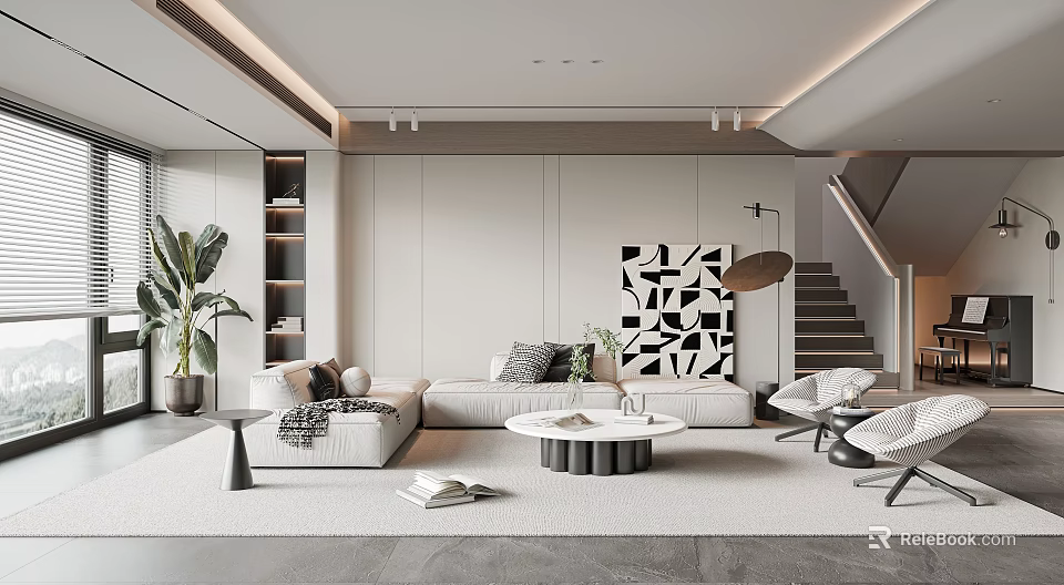 Modern Living Room Interior With Sofa Coffee Table And Art Decor 3d model