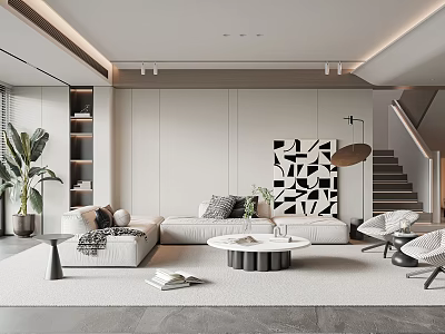 Modern Living Room Interior With Sofa Coffee Table And Art Decor 3d model