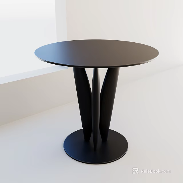 Modern Round Dining Table With Black Surface And Unique V Shaped Legs In Minimalist Space 3d model