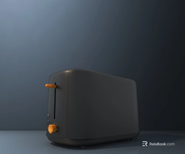 Modern Kitchen Appliance Black Toaster with Orange Control Knobs on Gray Background 3d model 