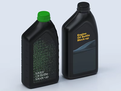Industrial Equipment Engine Oil And Motor Oil Bottle Mockup With Green Cap And Black Body 3d model