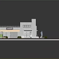 Cartoon Style Coffee Shop Building Scene With Green Plants Modern Design And Entrance Platform Base