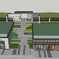 Modern Entrance Gate Design With Tiered Steps Lush Greenery And Vertical Slat Fencing