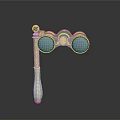 Scenic Landscape Reflected in Classic Binoculars with Wooden Handle and Metal Frame
