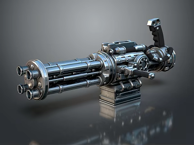 Futuristic Multi Barrel Metal Weapon With Mechanical Structure And Silver Barrels 3d model
