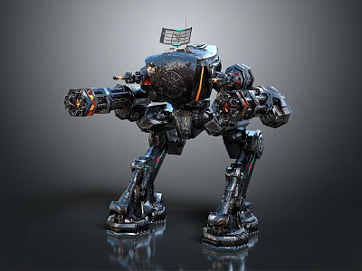 Mechanical Warrior Robot With Armored Body Weaponized Arms Antenna And Complex Mechanical Parts 3d model