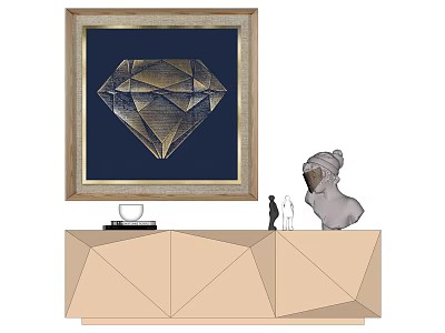 Stylish Interior Decor With Diamond Wall Art Geometric Cabinet And Decor Items 3d model