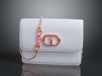 White Textured Leather Handbag With Rose Gold Chain And Logo Clasp 3d model