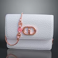 White Textured Leather Handbag With Rose Gold Chain And Logo Clasp