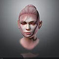 3D Rendered Character Portrait With Elf Ears Pink Hair And Red Eyes