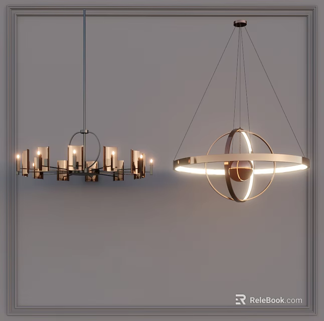 Modern Chandeliers With Multi Light Metal Frame And Circular Illuminated Ring Design 3d model 