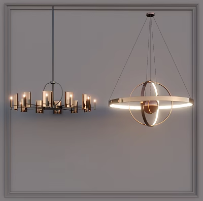 Modern Chandeliers With Multi Light Metal Frame And Circular Illuminated Ring Design 3d model