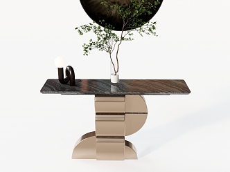 Modern Side Table End View Long Table Decorative Table Plant Vase Decoration Wall Decoration 3d model