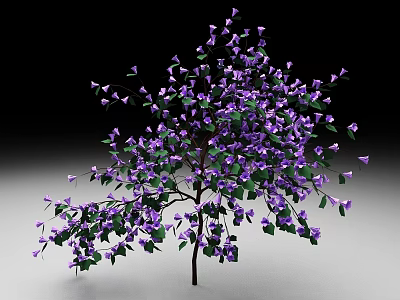 Lush Tree With Purple Flowers And Green Leaves Isolated On Gray Black Background 3d model