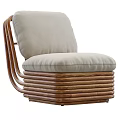 Modern Leisure Chair With Curved Wooden Frame And Light Beige Cushion