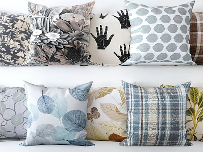 Decorative Throw Pillows With Floral Leaf Geometric Hand Print Patterns For Home Sofa 3d model