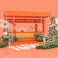 Vibrant Outdoor Seating Area With Orange Awning Bench Daisies Bicycle And White Floral Decorations