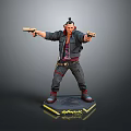 Cyberpunk Themed Action Figure Posing With Dual Guns On Display Base