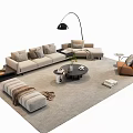 Beige L Shaped Sofa With Coffee Table Set Floor Lamp And Armchair