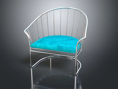 Modern Leisure Chair With Metal Frame Blue Cushioned Seat And Curved Backrest 3d model