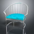 Modern Leisure Chair With Metal Frame Blue Cushioned Seat And Curved Backrest