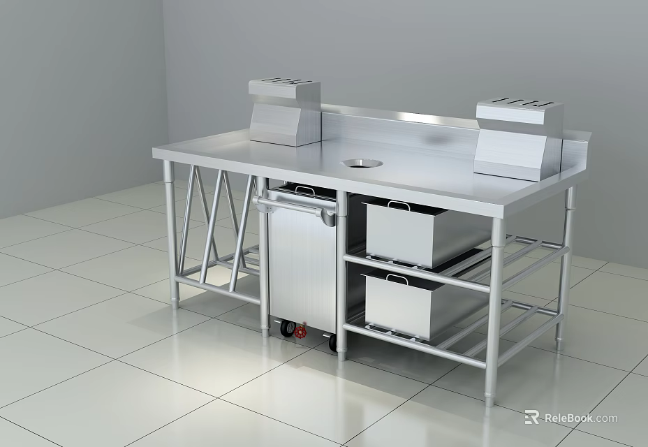 Stainless Steel Kitchen Workbench With Sink Rolling Storage Cart And Cabinets 3d model