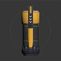 Tactical Cylindrical Weapon With Yellow Black Strap And Mechanical Design Details