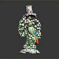 Colorful Bird Decorative Ornament Featuring Tree Shaped Structure Flowers and Beads